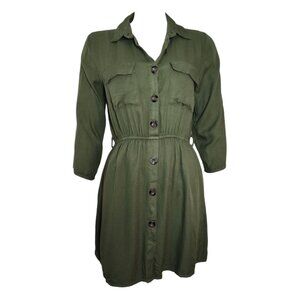 Charlotte Russe Shirt Dress Womens Size L Large Green Button Front Casual Cute